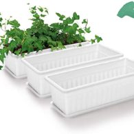 GROWNEER 3 Packs 17 Inches White Flower Window Box Plastic Vegetable Planters with 15 Pcs Plant Labels, for Windowsill, Patio, Garden, Home Décor, Porch