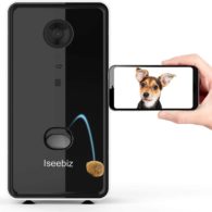 Iseebiz Pet Camera Treat Dispenser, App Remote Control Tossing for Dogs Cats, 2-Way Audio, Live Video, 720P Auto Night Vision Cam, 2.4G Wifi Enabled, Compatible with Alexa, Check Your Fur Kids Anytime