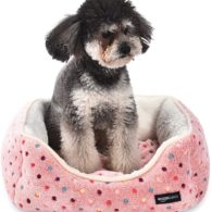 AmazonBasics Cuddler Bolster Pet Bed, Pink Polka Dots