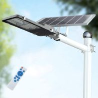 120W LED Solar Street Lights, Outdoor Dusk to Dawn Pole Light with Remote Control, Waterproof, Ideal for Parking Lot, Stadium, Yard, Garage and Garden (Cool White)