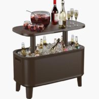KETER Breeze Bar Outdoor Patio Furniture and Hot Tub Side Table with 17 Gallon Beer and Wine Cooler, Espresso Brown
