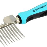 Dematting Comb/Rake/Tool for Dogs & Cats. 9 Serrated Blades Cut Mats Knots Tangles. Blades Reverse for Right or Left Hand Use. Stainless Steel Blades. Thumb Rest & Ergonomic Soft Grip Handle