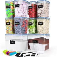 10 Pack Airtight Food Storage Container Set - Kitchen Pantry Organization Containers, Plastic Canister for Flour, Sugar and Baking Supplies, With Labels and Measuring Spoons