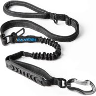 IOKHEIRA Dog Leash, 4-in-1 Multifunctional Dog Leashes for Medium & Large Dogs with Car Seat Belt, 4-6 FT Strong Bungee Dog Leash (Black, Bungee Dog Leash with Safety Seatbelt)