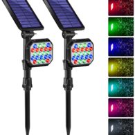 DBF 22 LED Outdoor Color Solar Spotlight Landscape Lighting with Auto Color Changing & Lock, Bright 2-in-1 Adjustable Wall Light Waterproof Solar Garden Spotlights for Yard Patio Pathway Pool -2 Pack