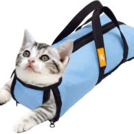 wintchuk Cat Grooming Restraint Bag for Bathing Washing Nail Trimming Anti Bite Anti Scratch 4 Sizes(Light Blue)
