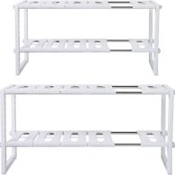 SKOLOO 2-Tier Under Sink Expandable Shelf Organizer Rack, Pack of 2, Kitchen or Bathroom Adjustable Storage Shelves(Expands 15-3/8 to 26Inches, White)