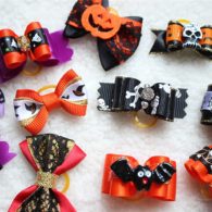 yagopet 50pcs/Pack Dog Hair Bows Halloween Styles Mixed Dog Bows for Holidays Rhinestone Centre Pet Dog Grooming Bows Supplies Dog Hair Accessories