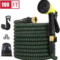 HIYUTOY Garden Hose Expandable Hose - Heavy Duty Flexible Leakproof Hose-10-Pattern High-Pressure Water Spray Nozzle & Bag & Plastic Holder.No Kink Tangle-Free Pocket Water Hose (100FT)