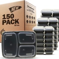 Freshware Meal Prep Containers [150 Pack] 3 Compartment with Lids, Food Containers, Lunch Box | BPA Free | Stackable | Bento Box, Microwave/Dishwasher/Freezer Safe, Portion Control, 21 day fix (32 oz)