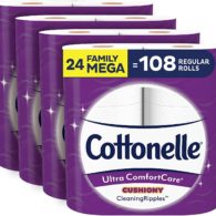 Cottonelle Ultra ComfortCare Soft Toilet Paper with Cushiony Cleaning Ripples, 24 Family Mega Rolls, Bath Tissue