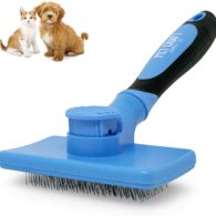 Pet Craft Supply Self Cleaning Calming Slicker Pet Grooming Brush for Dogs and Cats with Short to Long Hair, Removes Mats, Tangles, Loose Hair and Undercoat Treatment