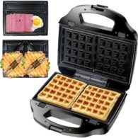 Fajiabao Waffle Maker with 6 Removable Plates Sandwich Maker Panini Crepe Breakfast Machine Kitchen Supplies LED Indicator Mini Cook Appliances Portable Tiny Home Cooking Housewarming