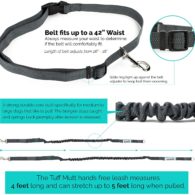 Tuff Mutt Hands Free Dog Leash for Running, Walking, Hiking, Durable Dual-Handle Bungee Leash is 4 Feet Long with Reflective Stitching, with an Adjustable Waist Belt That Fits up to 42 Inch Waist